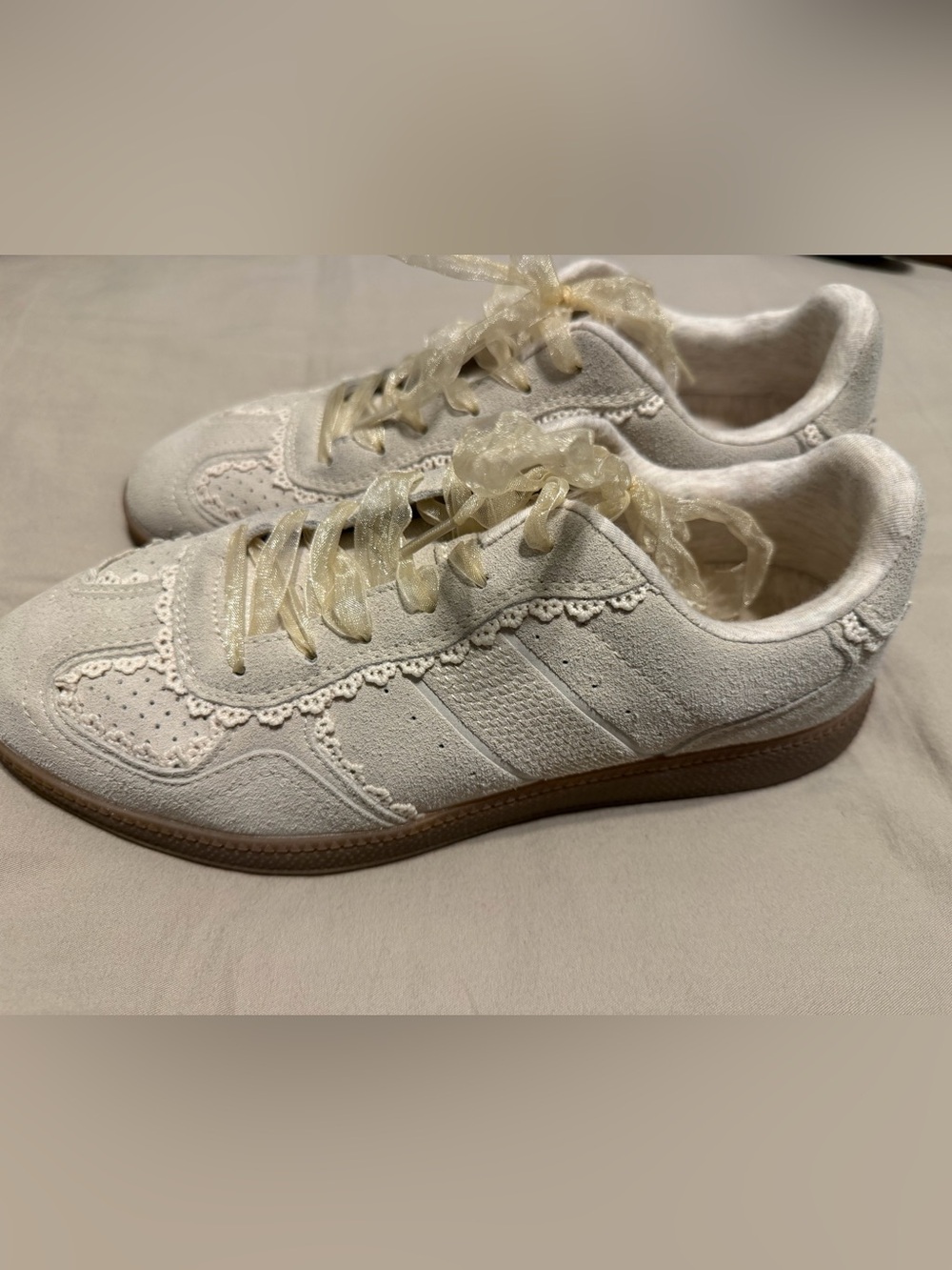 Cushionaire Women’s Lace-Trim Suede Sneakers in Cream